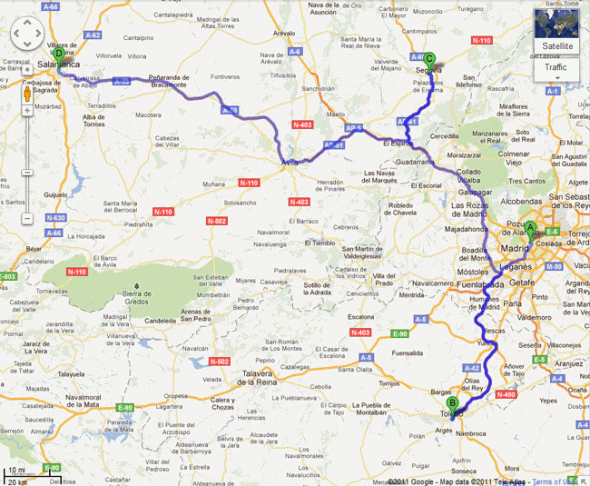 Mapa: ruta en coche centro de España